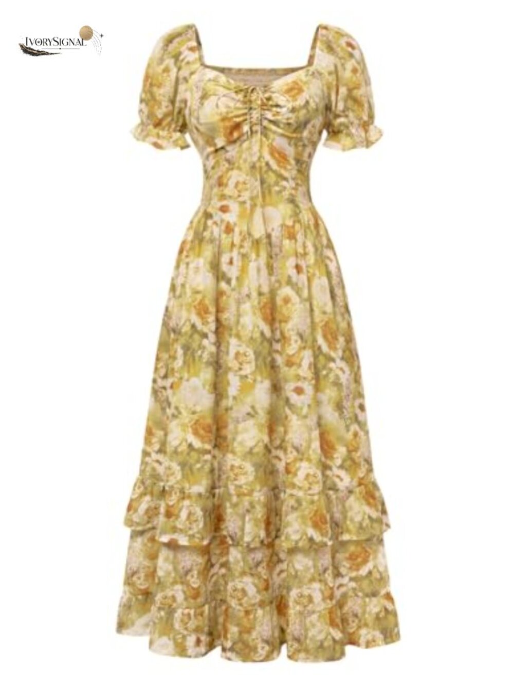Scarlet Darkness Women Floral Maxi Dress Puff Sleeve Sweetheart Corset